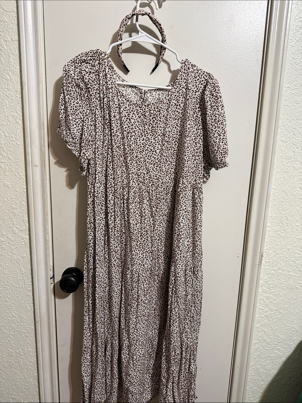 Leopard Print Tiered Midi Dress with Matching Headband